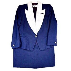 VTG Women’s Office Siren Old Money 2-Piece Blue Suit Size 10 Kasper